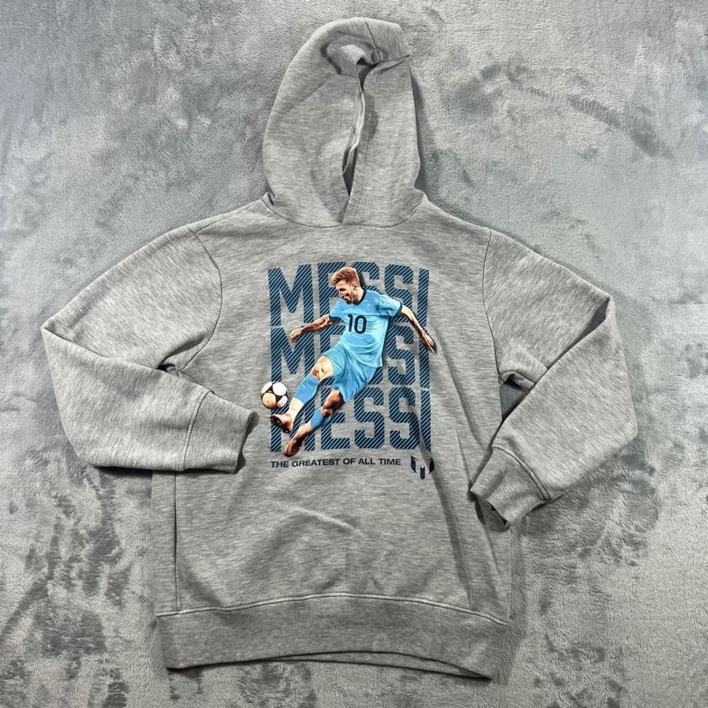 MESSI COLLECTION Hoodie Boys Size L 10/12 Gray Soccer Graphic GOAT